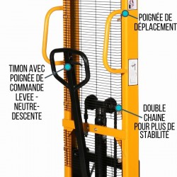 zoom sur le Gerbeur manuel 1 tonne levée 1600 mm 