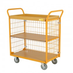Chariot de Manutention Grillagé 200kg 3 Plateaux vue de 3/4