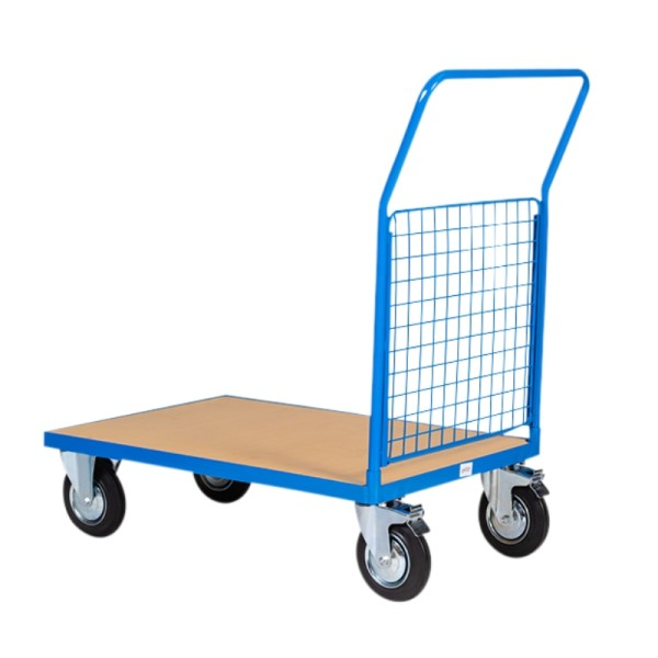 Chariot De Magasin En Acier - Plateau 83x58 Cm, Charge 200 Kg - 4 Roues Dont 2 Pivotantes Avec Frein - Coloris Bleu - 2