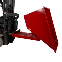 Benne auto basculante rouge 1100l avec chariot élévateur - élevée et totalement basculée