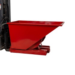 Benne auto basculante rouge 300l avec chariot élévateur - droite posée sur le sol