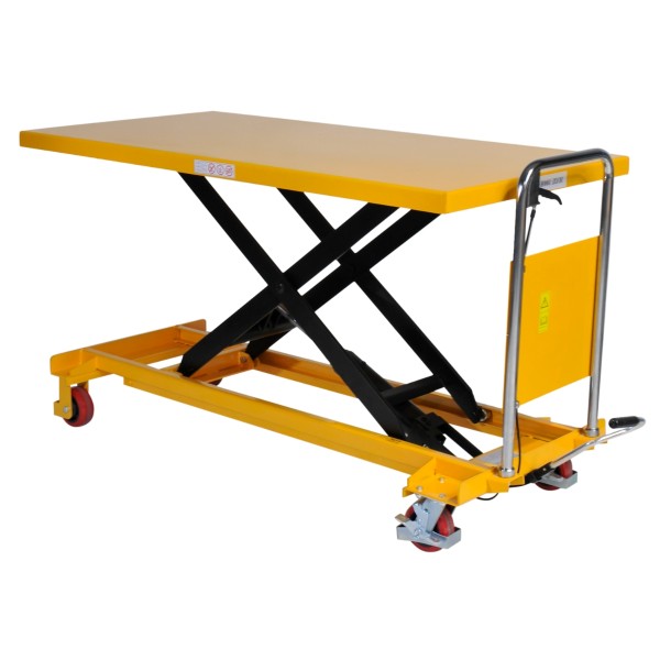 Table élévatrice manuelle 500kg plateau 1600x810mm - plateau haut - vue de 3/4 avant