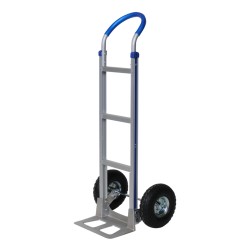 Vue de 3/4 du diable alu 200kg roues pneumatiques
