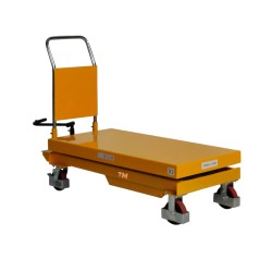 Table élévatrice manuelle 1500kg Plateau 1220x610mm - vue de 3/4 arrière - position basse
