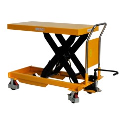 Table élévatrice manuelle 1500kg Plateau 1220x610mm - vue de 3/4 avant - position haute