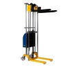 Vue 3/4 arrière du Mini gerbeur table semi-électrique 1700mm - fourches hautes