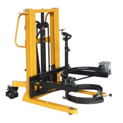 Vue de 3/4 du Gerbeur retourneur de fût surbaissé 350kg levée 1500mm mât replié