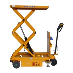 Vue de profil de la table élévatrice électrique double ciseaux 500kg - plateau haut