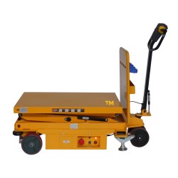 Vue de profil de la table élévatrice électrique double ciseaux 500kg - plateau bas