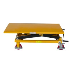 Vue de profil de la table élévatrice à manivelle 300kg plateau 1150x750mm - position mi haute