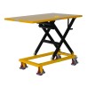 Vue de 3/4 arrière de la table élévatrice à manivelle 300kg plateau 1150x750mm - position haute