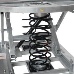 Zoom sur les ressorts de la table élévatrice rotative galvanisée à niveau constant plateau ouvert 2000kg