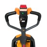 Vue de face du timon du Transpalette électrique 1500 kg fourches 1150 mm batterie lithium 30 Ah