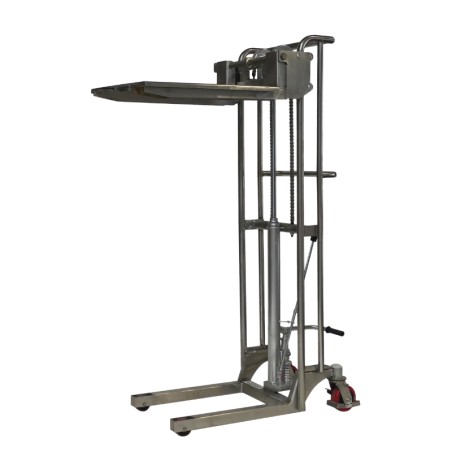 Mini gerbeur INOX 400 kg Levée 1500 mm vue en diagonal Mini gerbeur INOX 400 kg Levée 1500 mm vue en diagonal