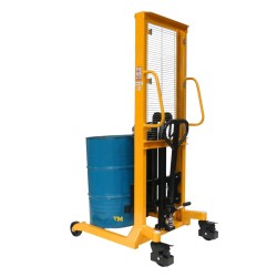 Vue de trois quart arrière avec fût bas du Gerbeur lève fût 400 kg levée 1450 mm