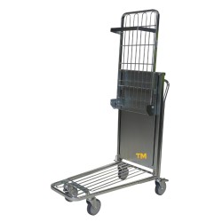 Vue de 3/4 du Chariot à niveau constant 2 plateaux - 300 kg plateau relevé