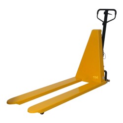 Vue de 3/4 arrière du transpalette semi-électrique haute levée 1000 kg fourches 1500 mm