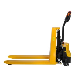 Transpalette haute levée tout électrique fourches - vue de profil position haute