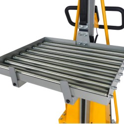 Vue rapprochée du plateau à rouleaux pour gerbeur poste de travail