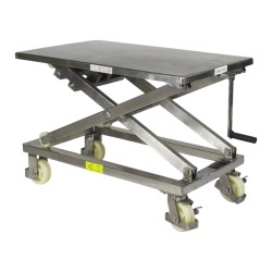 Vue générale de la table élévatrice 300 kg à manivelle inox - plateau 950 x 600 mm