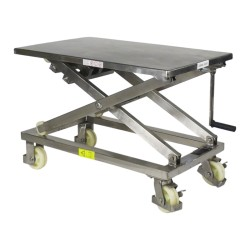 Vue générale de la table élévatrice 300 kg à manivelle inox - plateau 950 x 600 mm