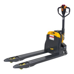 Vue de 3/4 bas du transpalette électrique Premium 2000 kg batterie lithium 48/20 V/Ah