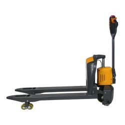 Vue de profil du transpalette électrique 1500 kg fourches 1150 mm batterie lithium 20 Ah