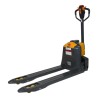 Vue de 3/4 du transpalette électrique 1500 kg fourches 1150 mm batterie lithium 20 Ah
