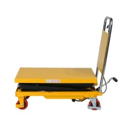 Vue abaissée de la table élévatrice manuelle Double ciseaux 150kg Plateau 740x450mm Levée 1100mm