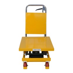 Vue de face de la table élévatrice manuelle Double ciseaux 150kg Plateau 740x450mm Levée 1100mm