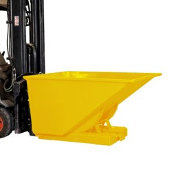 Vue générale de la benne jaune autobasculante 1100 Litres