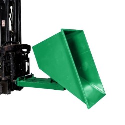 Vue basculée de la benne verte autobasculante 1100 litres