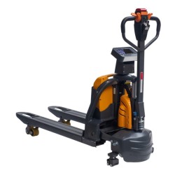 Vue 3/4 avant du transpalette électrique peseur 1500 kg batterie lithium