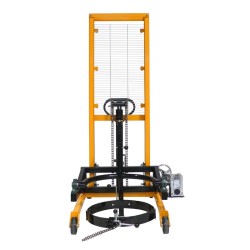 Vue de dos du gerbeur retourneur de fût 450kg levée 1500mm