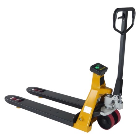 Vue générale du transpalette manuel peseur waterproof avec batterie 2000kg Précision 0,1%