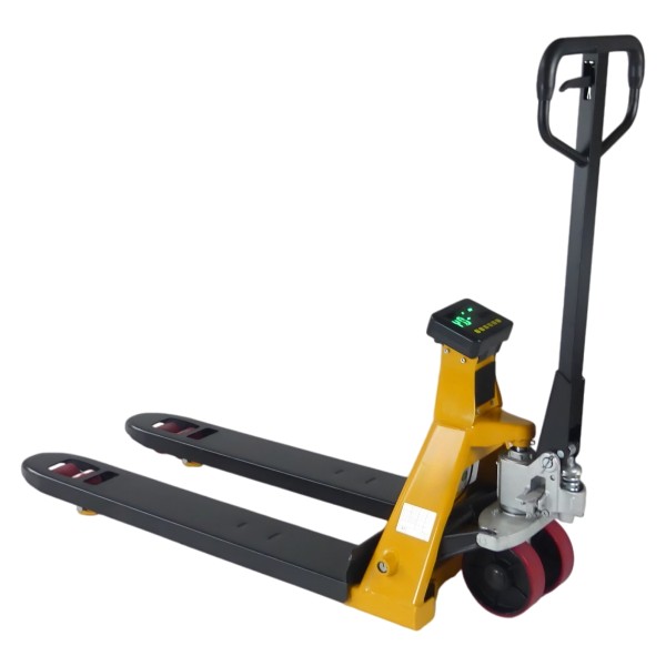 Vue générale du transpalette manuel peseur waterproof avec batterie 2000kg Précision 0,1%