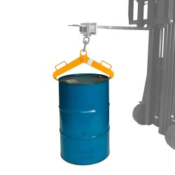 Vue générale de la pince à fûts verticale 500 kg pour chariot élévateur